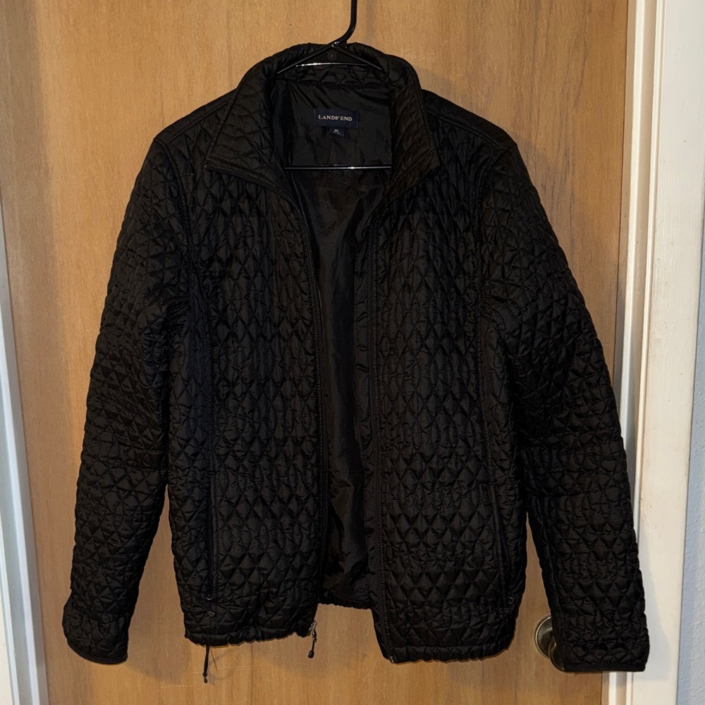 Lands' End Lightweight Quilted Black Quilted Puffer Jacket Zip Pockets Medium